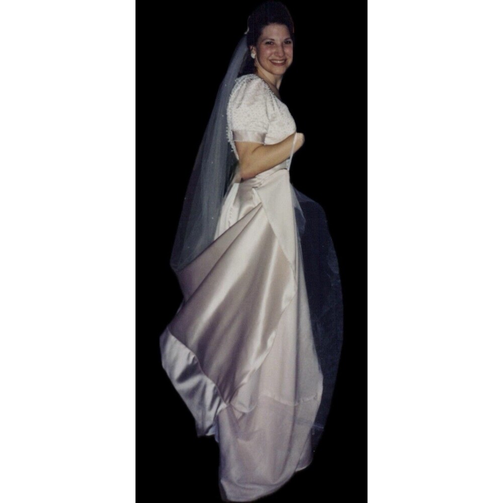 Vintage 90s Alfred Angelo 1106 Pale Pink Satin Beaded Wedding Gown Set